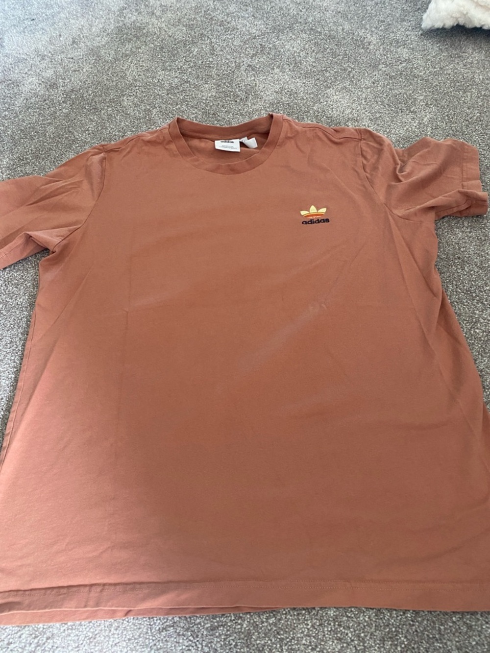 Adidas Men's large Short-Sleeve Crew Tee in Terracotta with Yellow Trefoil